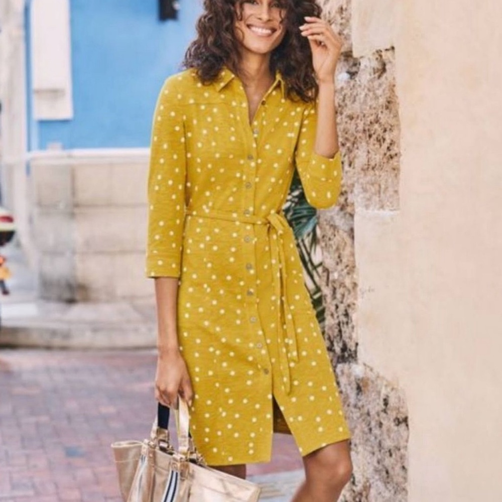 Boden 100% Cotton 3/4 Sleeve Shirt Dress Sz 2R